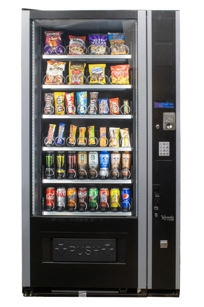 New Vendo UM8 Combo Snack and Drink Vending Machine, 24 Selections, 144 Drinks Capacity, Credit Card Reader Compatible