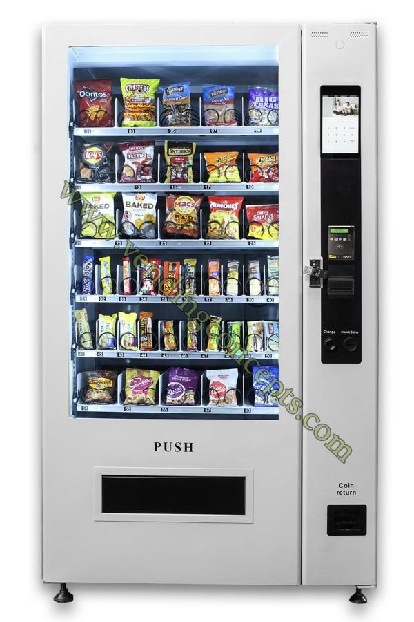 VC 8000 Series snack vending machine, front view, fully stocked
