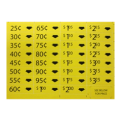 Vendo - Price Labels, 25 Cents to 3.25 Dollars, 721