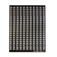 AMS - Price Label Sheet, .25 to $10.00, Black on White