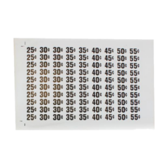 Automatic Products - Price Label Sheet, $.25 to $1.05, Automatic Products