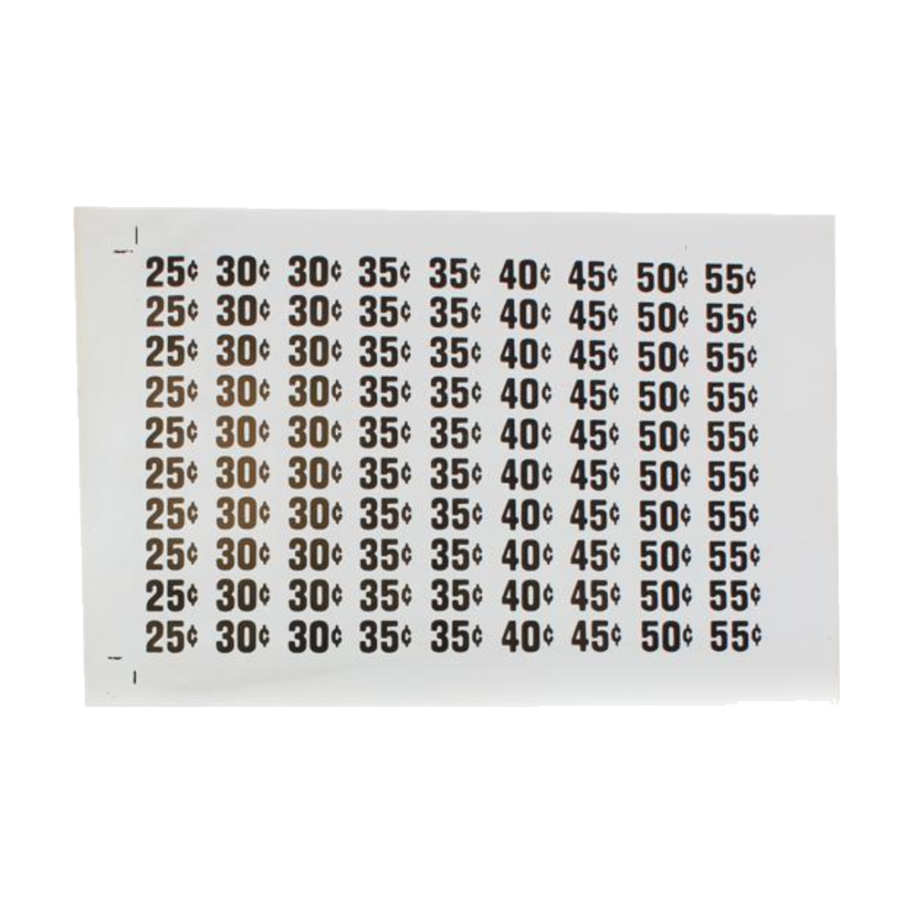 Automatic Products - Price Label Sheet, $.25 to $1.05, Automatic Products